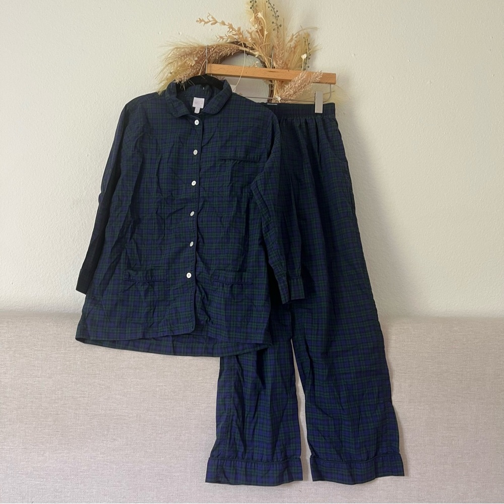 Ann Mashburn Navy Blackwatch Plaid Womens Pajama Set Pants + Shirt